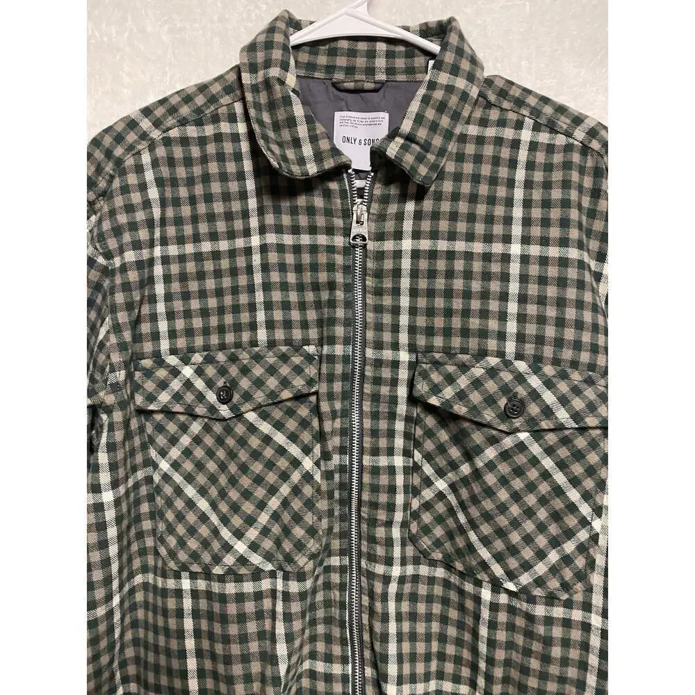 ONLY & SONS Tyson Check Mens Zip-Up Overshirt - SPRUCE Men’s Large - Picture 3 of 9